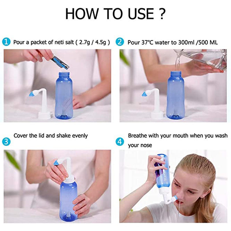 JAMAY Nasal Spray (Free 10 Packs of Salt) Neti Pot Waterpulse Nasal Wash Cleaner Spray Nasal Irrigator Wash Nose 300ml