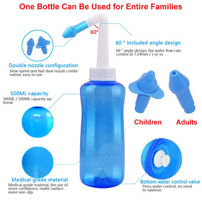 JAMAY Nasal Spray (Free 10 Packs of Salt) Neti Pot Waterpulse Nasal Wash Cleaner Spray Nasal Irrigator Wash Nose 300ml