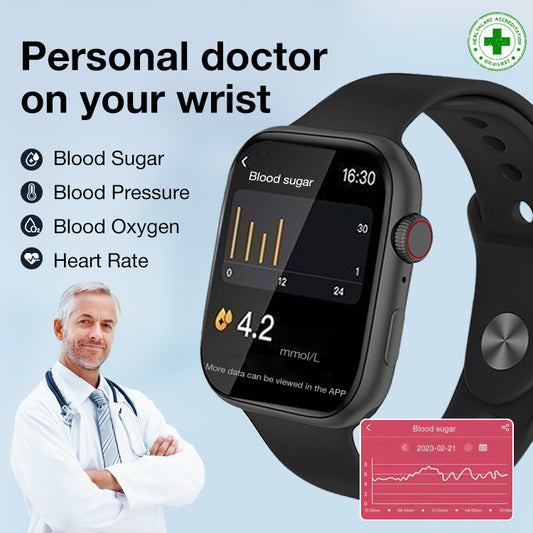 1 year warranty - Smart Painless Blood Glucose Measurement Watch - Measure blood sugar, blood pressure, heart rate, sleep quality and other body indicators.